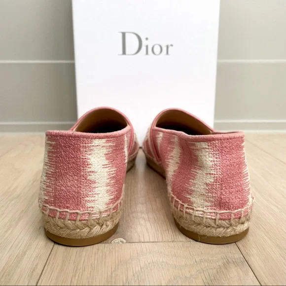 Dior Pink Granville Embroidered D Stripe Cotton Espadrille Flats - Picture 5 of 6